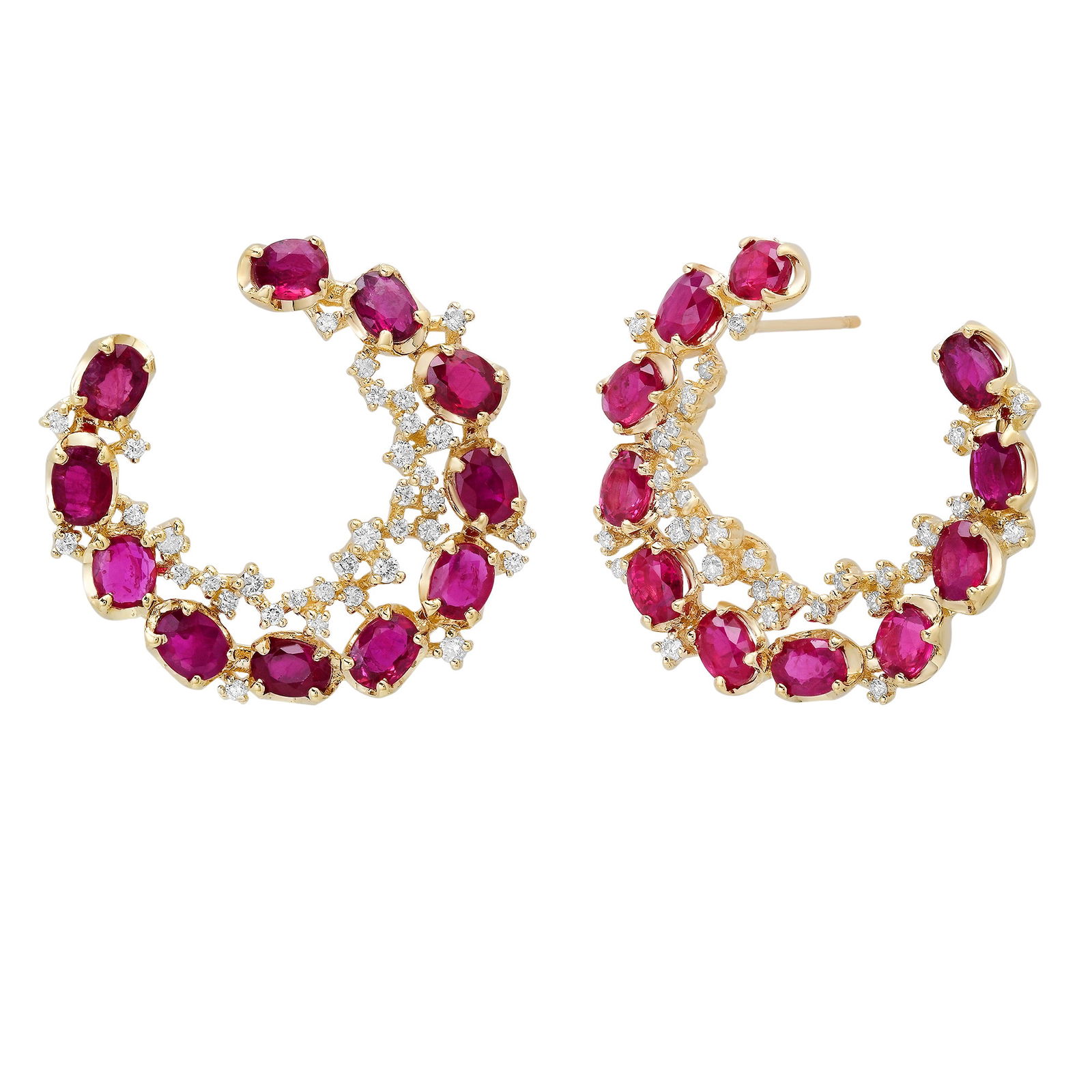 14K Yellow Gold earrings with 6.99ct Ruby and 0.59ct Diamonds: Retail: $6,320.00 ****** 14K Yellow Gold earrings with 6.99ct Ruby and 0.59ct Diamonds ****** Metal: 14K Yellow Gold / Total Item Weight: 8.5 Grams / Country Made: United States / / Main Stone: Ruby