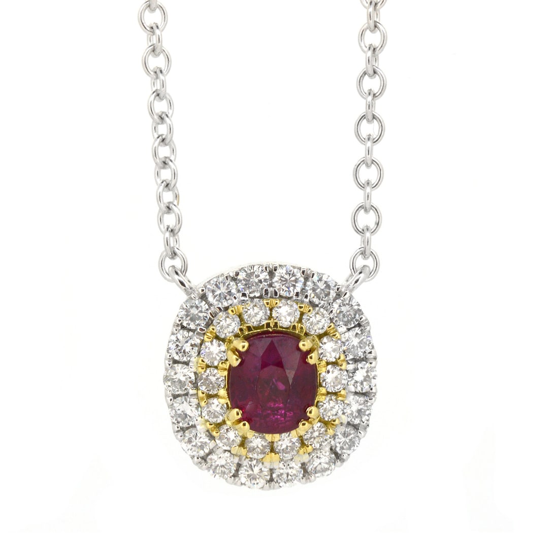18K White Gold ladies Pendant with 2.08ct Natural Ruby and 1.21tw Adjacent Diamonds: Retail: $32,000.00 ****** 18K White Gold ladies Pendant with 2.08ct Natural Ruby and 1.21tw Adjacent Diamonds ****** Size: 16 / Metal: 18K White Gold / Total Item Weight: 12.1 Grams / Country Made: