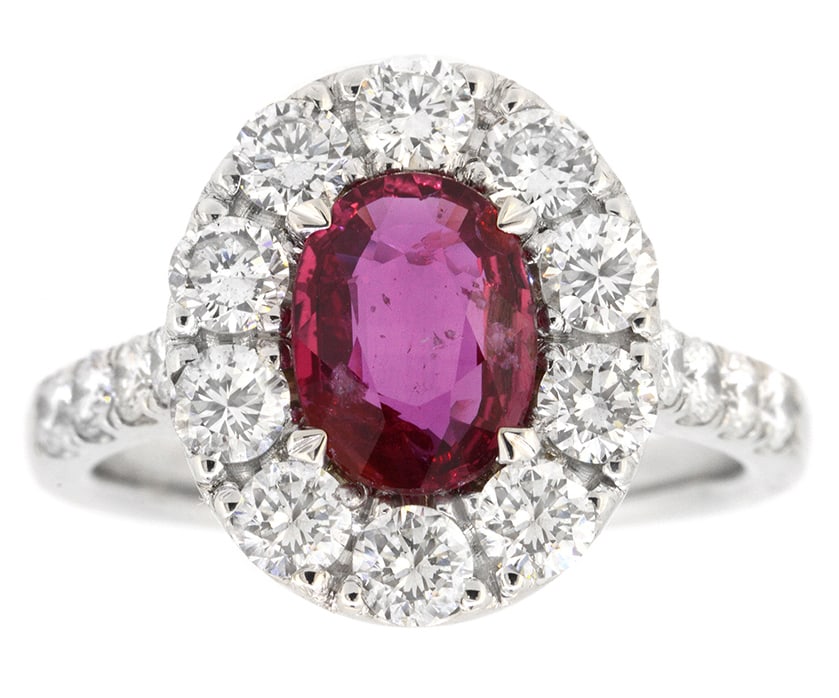 18K White Gold Ladies Ring with 1.51ct Natural Ruby and 1.33ct tw Adjacent Diamonds: Retail: $30,000.00 ****** 18K White Gold Ladies Ring with 1.51ct Natural Ruby and 1.33ct tw Adjacent Diamonds ****** Size: 6.5 / Metal: 18K White Gold / Total Item Weight: 6.2 Grams / Country Made: