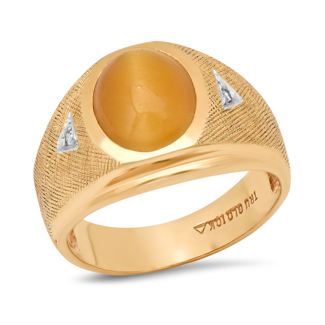 10K Yellow Gold Setting with 2.81ct Cat's Eye Chrystoberyl and .01ct Diamond Ring: Retail: $1,895.00 ****** 10K Yellow Gold Setting with 2.81ct Cat's Eye Chrystoberyl and .01ct Diamond Ring ****** Size: 7 / Metal: 10K Yellow Gold / Total Item Weight: 4.6 Grams / Country Made: