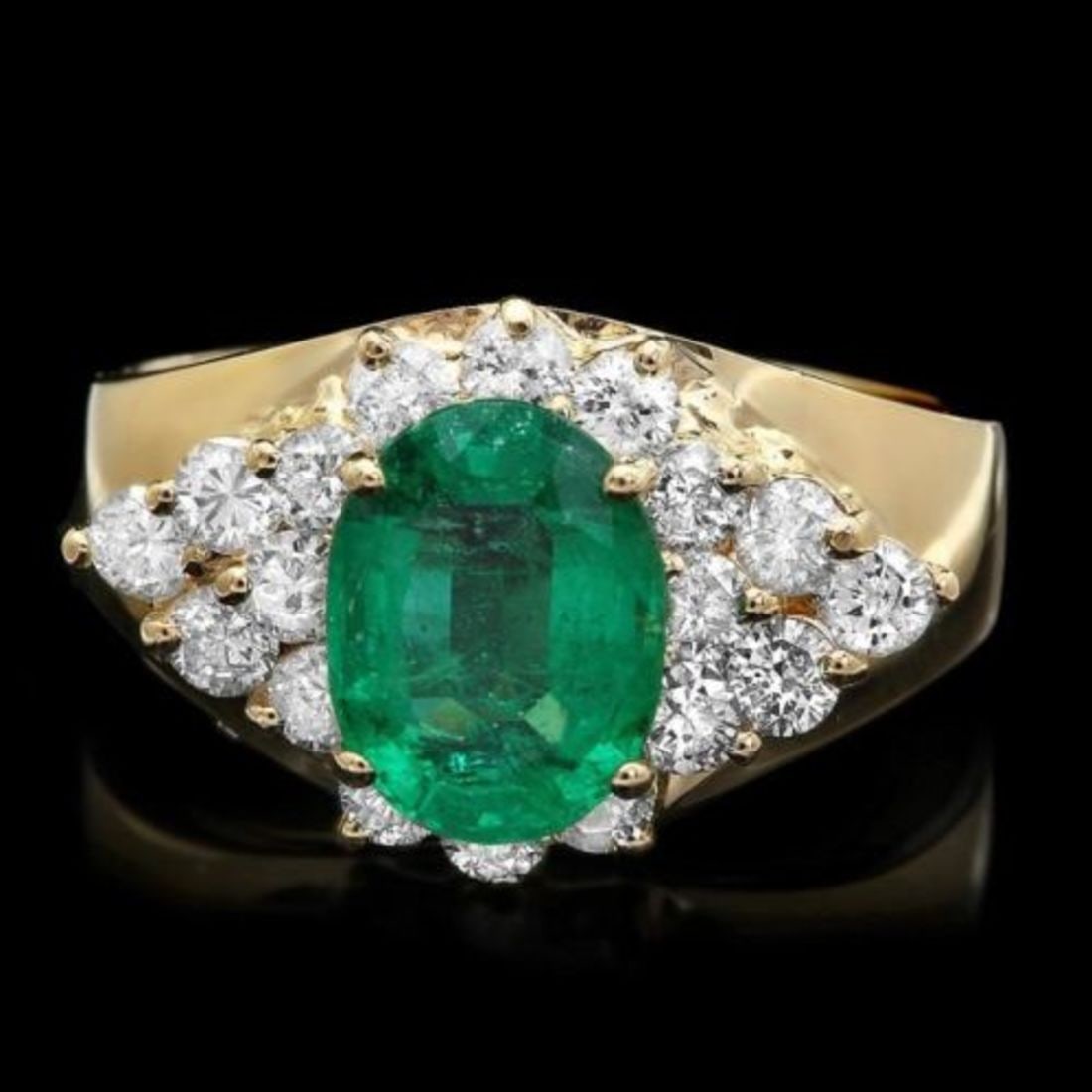 14K Yellow Gold 1.77ct Emerald and 0.81ct Diamond Ring: Retail: $8,736.00 ****** 14K Yellow Gold 1.77ct Emerald and 0.81ct Diamond Ring ****** Metal: 14K Yellow Gold / Total Item Weight: 5.0 Grams / Country Made: United States / / Main Stone: Emerald /