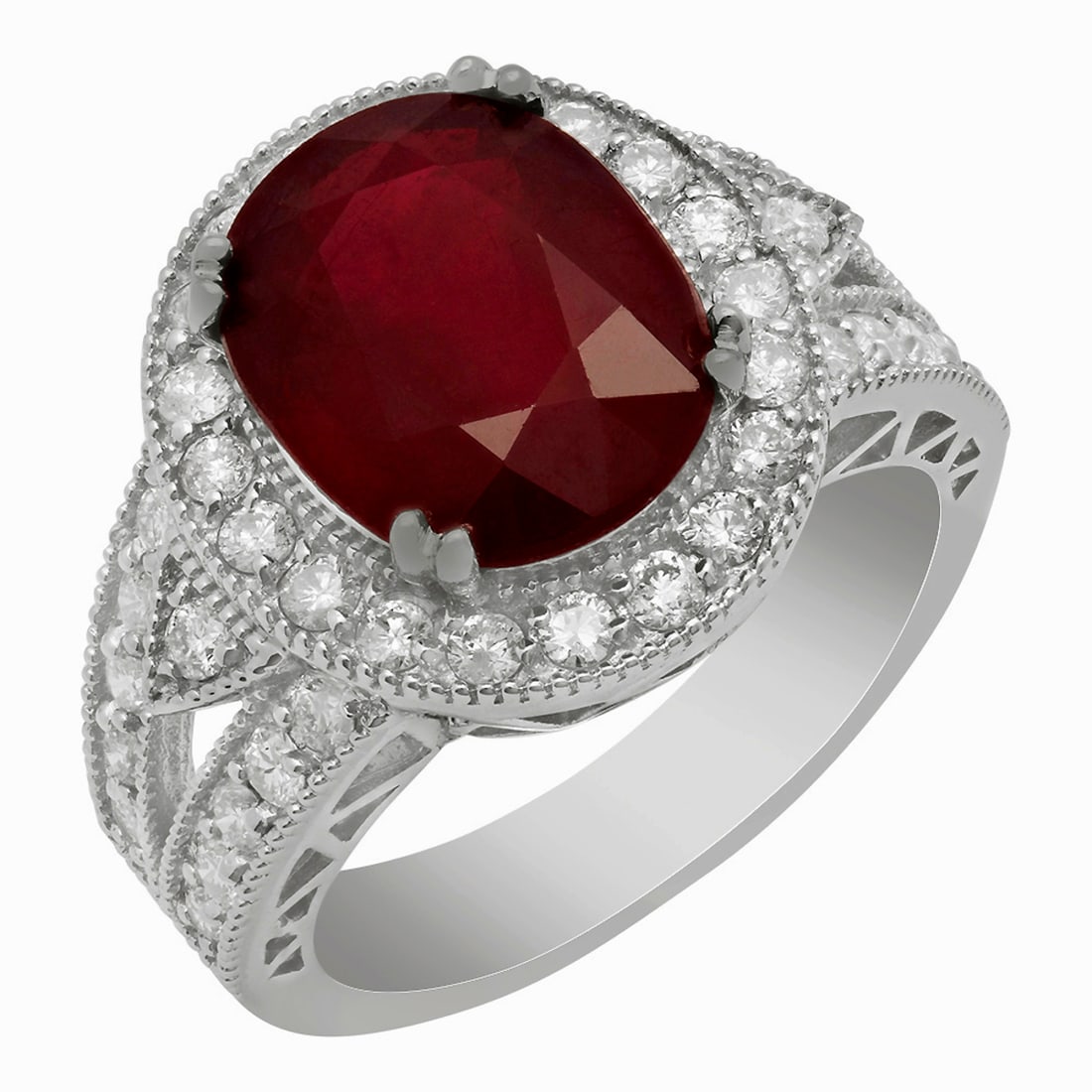 14k White Gold 6.99ct Ruby 1.18ct Diamond Ring: Retail: $7,775.00 ****** 14k White Gold 6.99ct Ruby 1.18ct Diamond Ring ****** Metal: 14K Yellow Gold / Total Item Weight: 9.30 grams / Country Made: United States / / Main Stone: Ruby / Color: