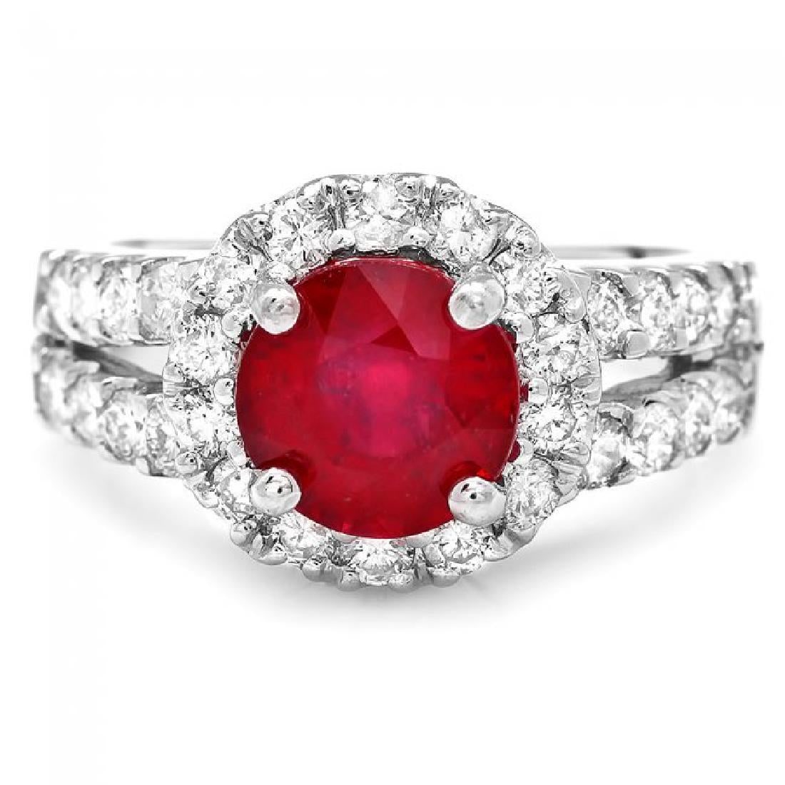 14K White Gold 2.95ct Ruby and 1.20ct Diamond Ring - 2
