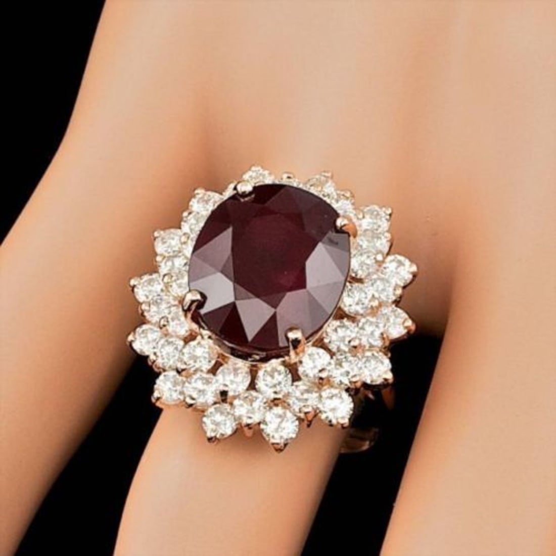 14K Rose Gold 13.13ct Ruby and 3.23ct Diamond Ring - 4
