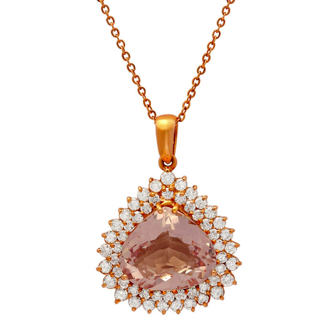 14k Rose Gold 11.89ct Kunzite 2.58ct Diamond Pendant: Retail: $12,825.00 ****** 14k Rose Gold 11.89ct Kunzite 2.58ct Diamond Pendant ****** Metal: 14K Rose Gold / Total Item Weight: 10.50 grams / Country Made: United States / / Main Stone: Kunzite /