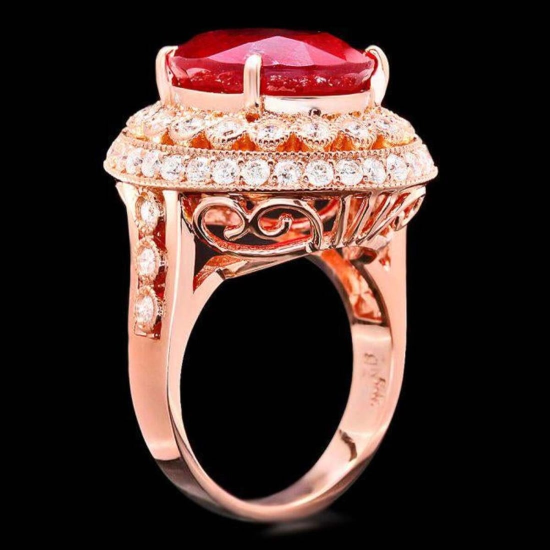 14K Rose Gold 10.85ct Ruby and 1.32ct Diamond Ring - 3