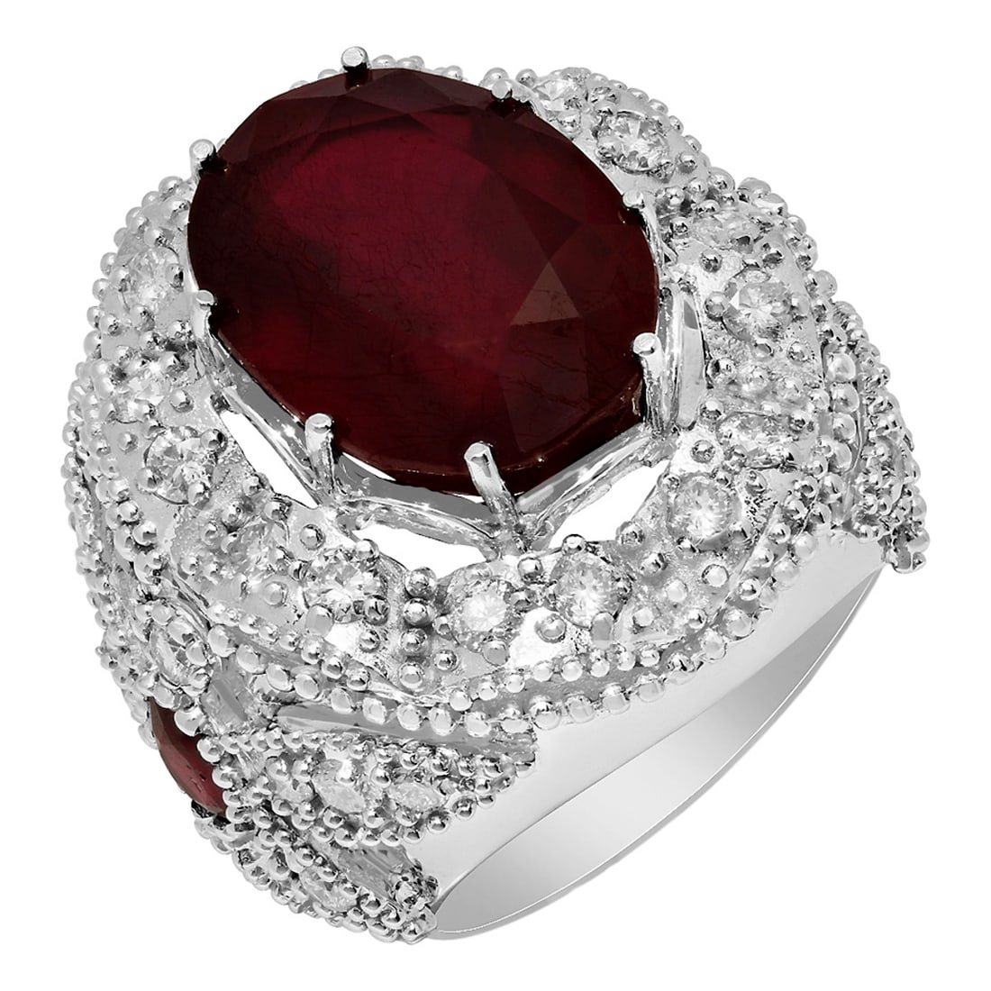 14k White Gold 18.20ct & 0.80ct Ruby 2.09ct Diamond Ring: Retail: $13,260.00 ****** 14k White Gold 18.20ct & 0.80ct Ruby 2.09ct Diamond Ring ****** Metal: 14K White Gold / Total Item Weight: 20.40 grams / Country Made: United States / / Main Stone: Ruby /