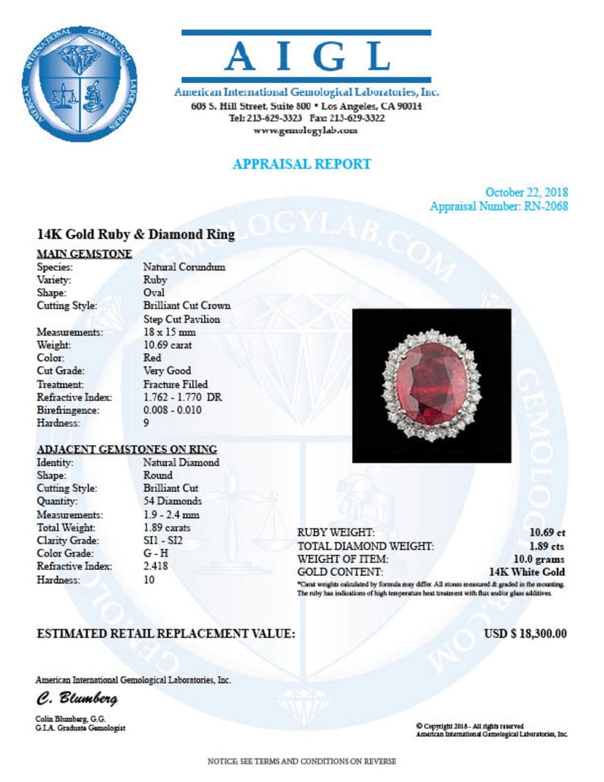 14K White Gold 10.69ct Ruby and 1.89ct Diamond Ring - 5