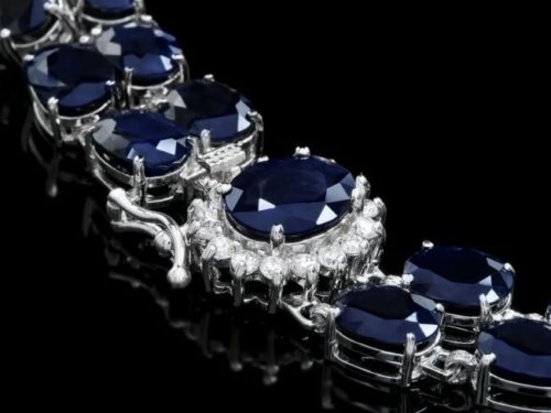 14K Gold 53.81ct Sapphire 0.59ct Diamond Bracelet - 2
