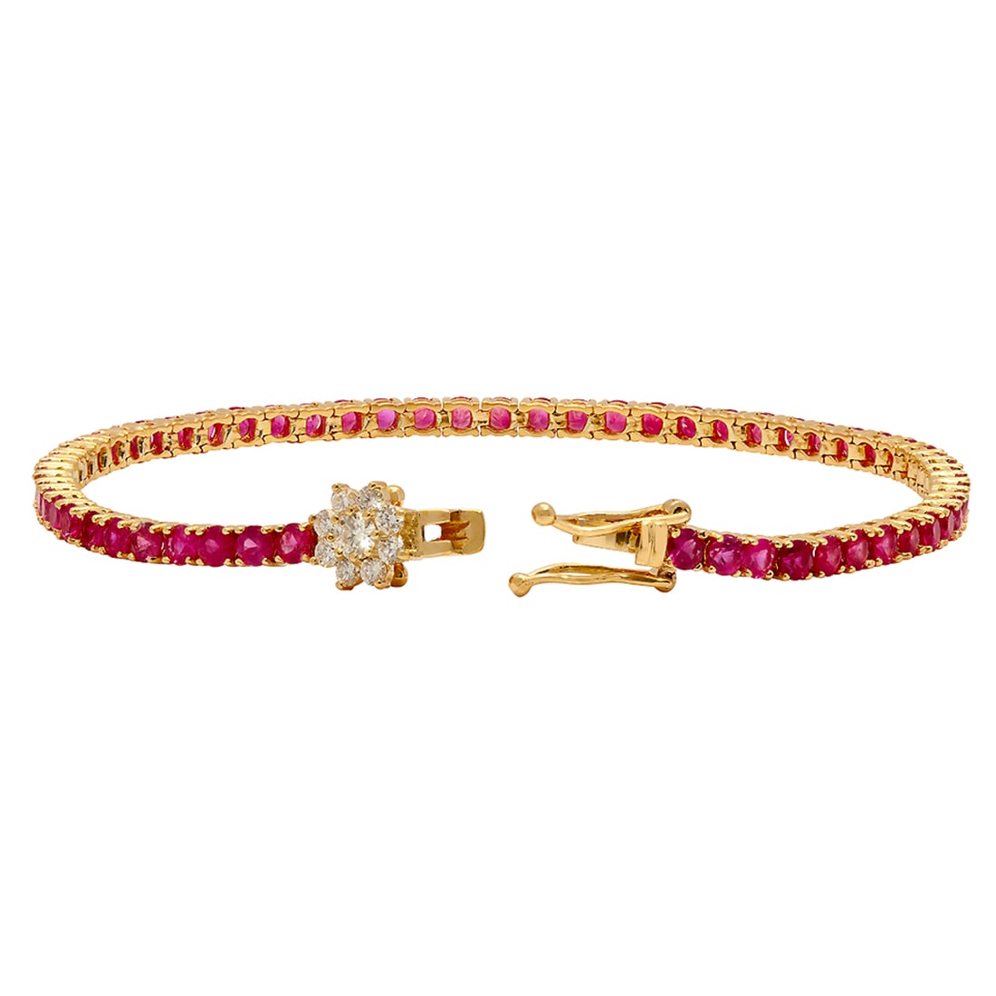 14k Yellow Gold 7.40ct Ruby 0.41ct Diamond Bracelet - 2