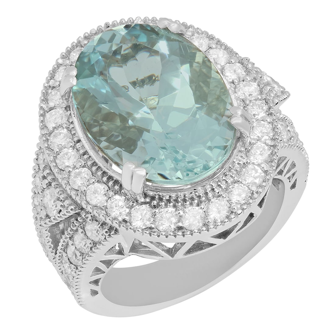 14k White Gold 9.46ct Aquamarine 1.91ct Diamond Ring: Retail: $9,490.00 ****** 14k White Gold 9.46ct Aquamarine 1.91ct Diamond Ring ****** Metal: 14K White Gold / Total Item Weight: 14.10 grams / Country Made: United States / / Main Stone: Aquamarine / C