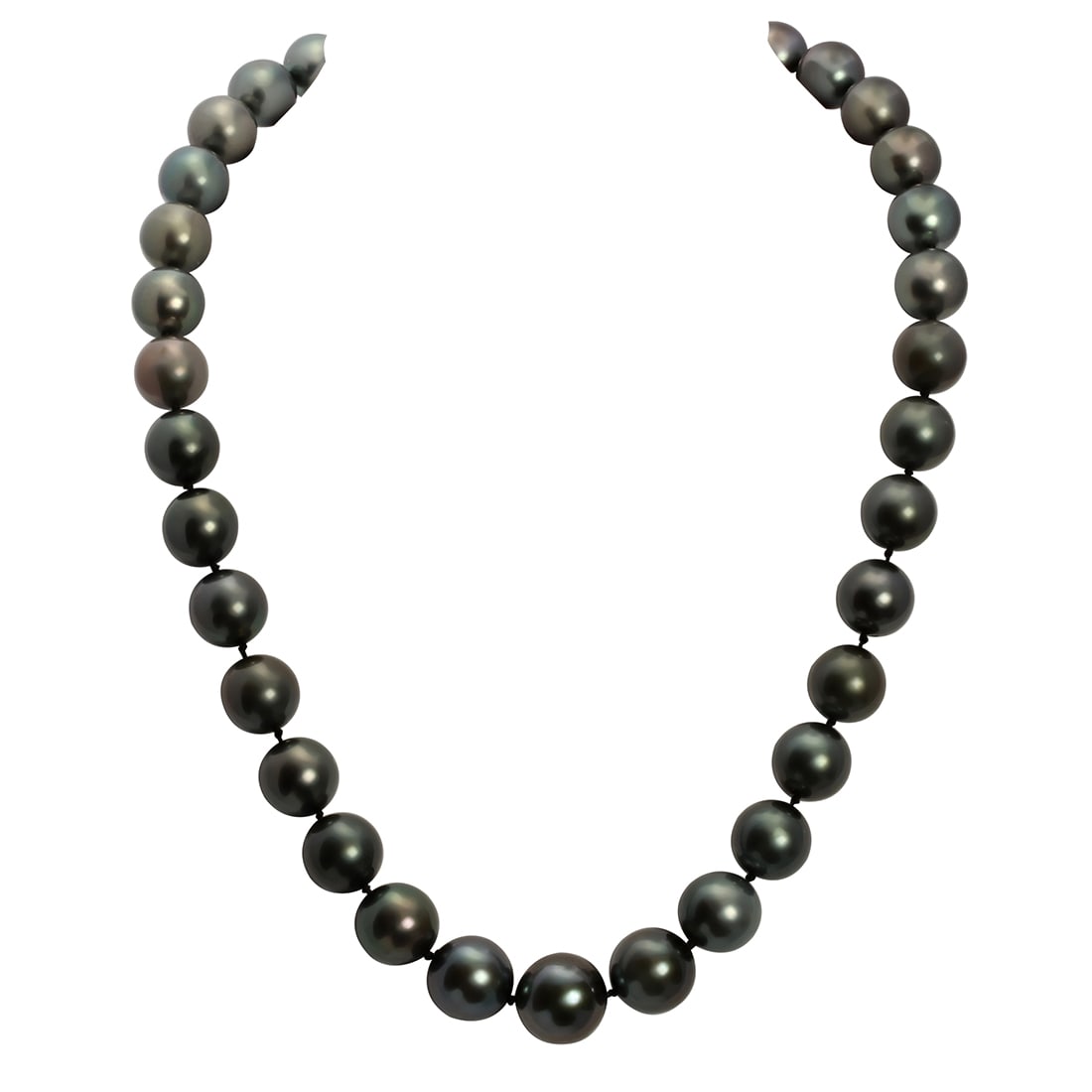 11-13mm Tahitian Pearl Necklace: Retail: $12,750.00 ****** 11-13mm Tahitian Pearl Necklace ****** Size: 18 / Metal: 14k White Gold and Diamond Clasp / Country Made: United States / / Main Stone: Pearl / Color: Dark Gray / Carat
