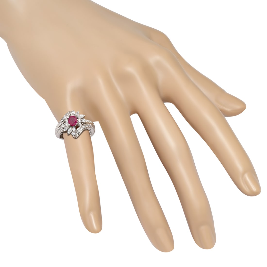 Platinum Setting with 0.70ct Ruby and 0.63ct Diamond Ladies Ring - 4