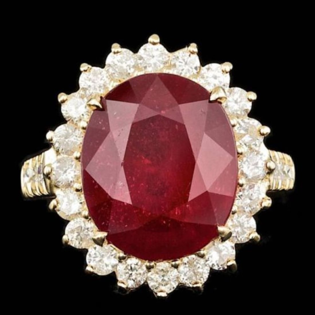 14K Yellow Gold 9.85ct Ruby and 1.34ct Diamond Ring: Retail: $12,495.00 ****** 14K Yellow Gold 9.85ct Ruby and 1.34ct Diamond Ring ****** Metal: 14K Yellow Gold / Total Item Weight: 8.0 Grams / Country Made: United States / / Main Stone: Ruby / Color: R
