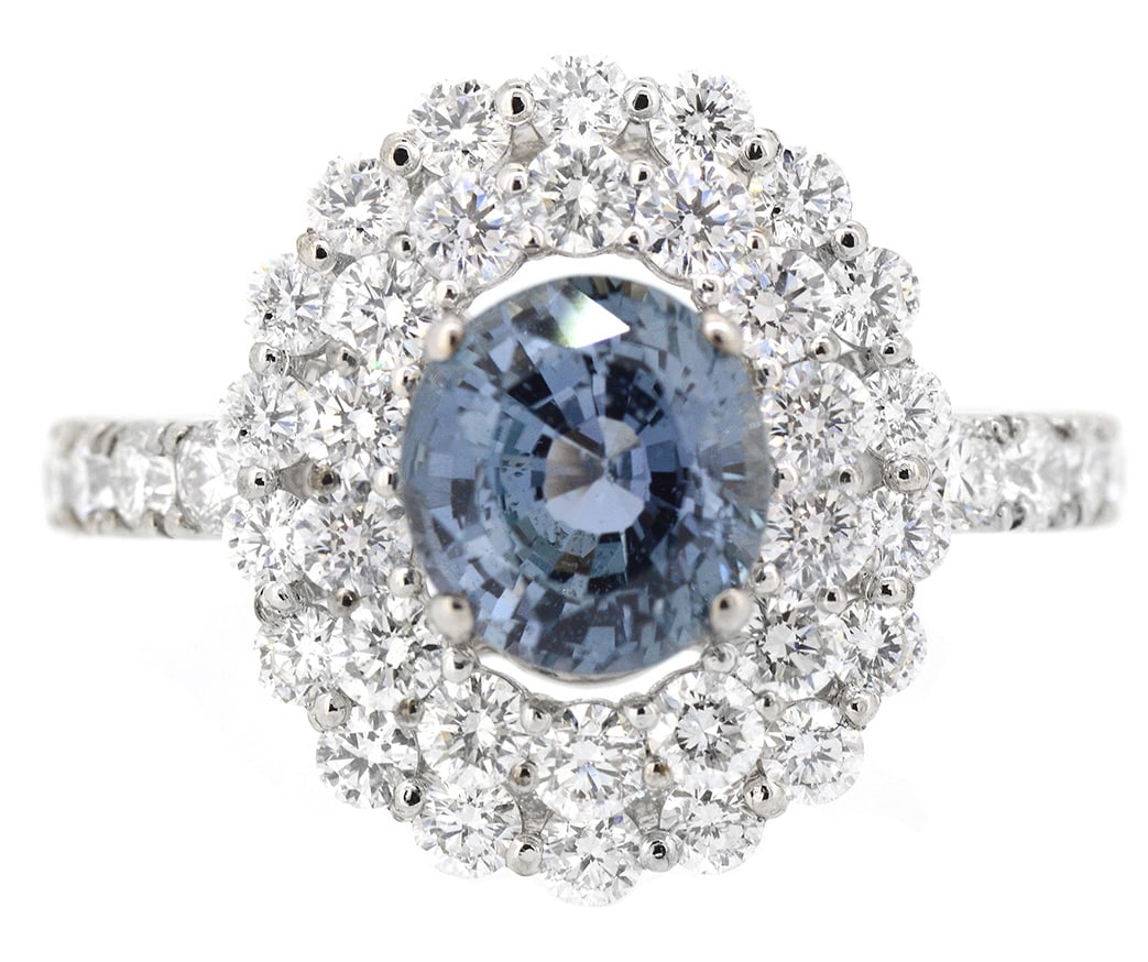18K White Gold Ladies Ring with 2.32ct GIA Certified Sapphire and 1.65ct tw Adjacent Diamonds: Retail: $10,500.00 ****** 18K White Gold Ladies Ring with 2.32ct GIA Certified Sapphire and 1.65ct tw Adjacent Diamonds ****** Size: 6.5 / Metal: 18K White Gold / Total Item Weight: 4.7 Grams /