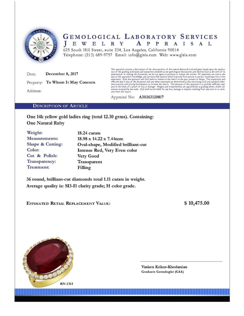 14k Yellow Gold 18.24ct Ruby 1.11ct Diamond Ring - 5