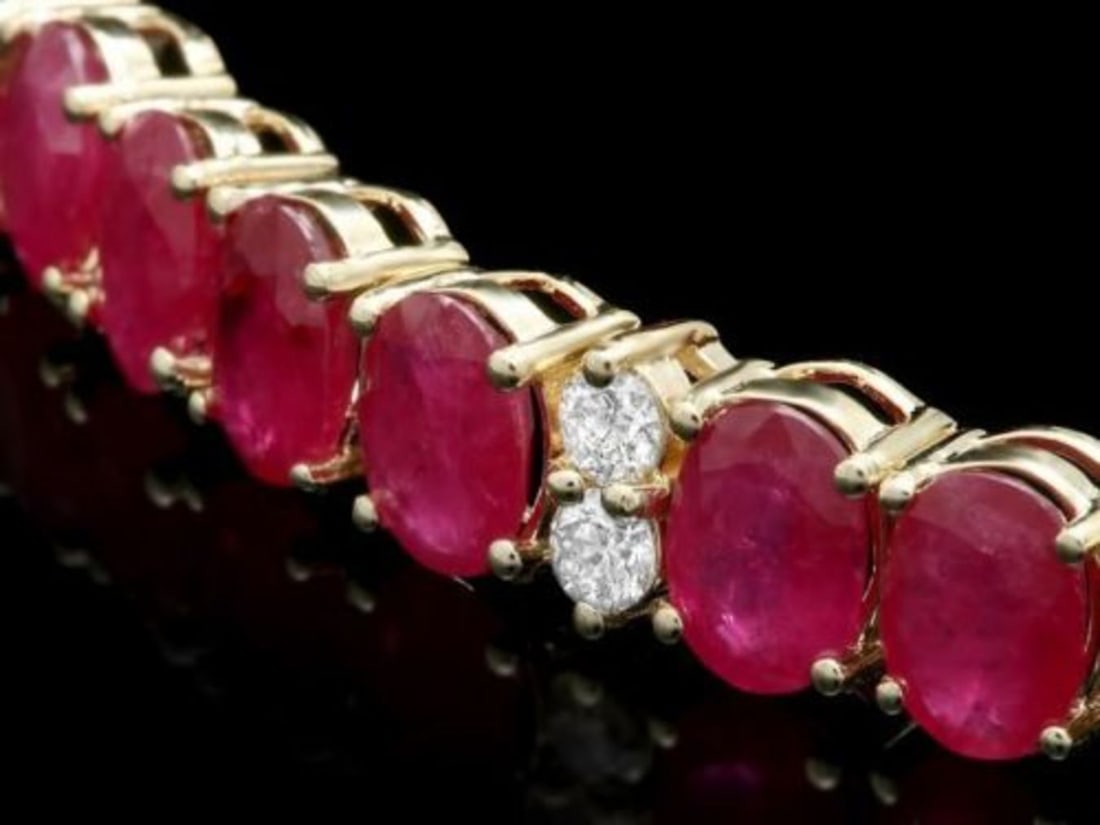14K Gold 29.69ct Ruby 1.21ct Diamond Bracelet - 2