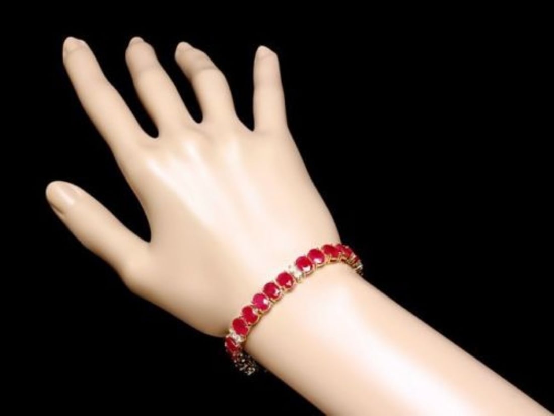14K Gold 29.69ct Ruby 1.21ct Diamond Bracelet - 4