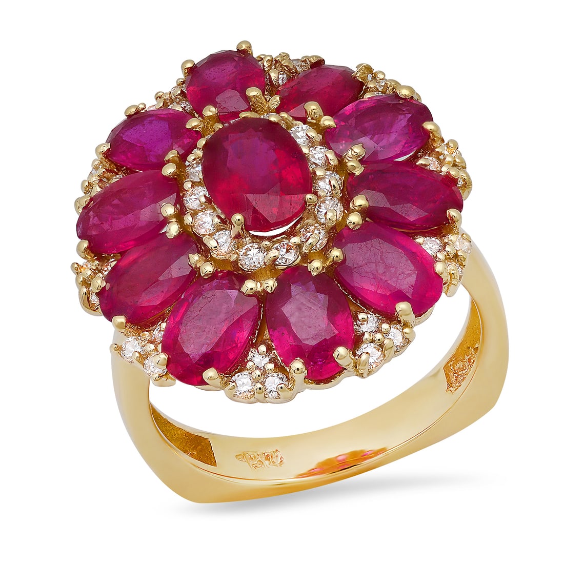 14K Yellow Gold Setting with 7.2ct Ruby and 0.68ct Diamond Ladies Ring: Retail: $7,438.00 ****** 14K Yellow Gold Setting with 7.2ct Ruby and 0.68ct Diamond Ladies Ring ****** Size: 7 / Metal: 14K Yellow Gold / Total Item Weight: 7.5 Grams / Country Made: United States / 
