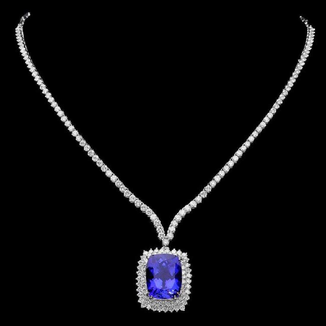 18K White Gold 17.38ct Tanzanite and 7.31ct Diamond Necklace (1 of 5)
