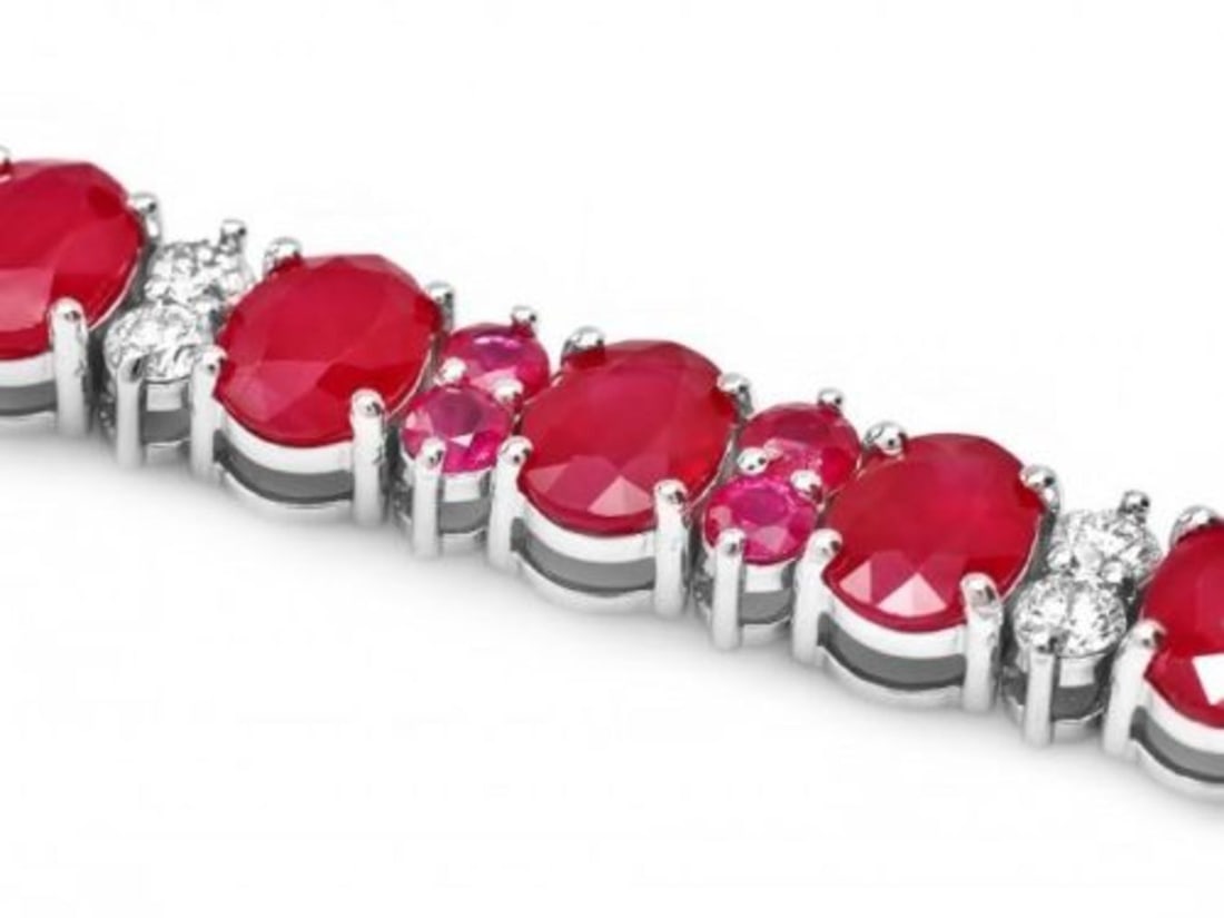14K Gold 25.0ct Ruby 1.28ct Diamond Bracelet - 2