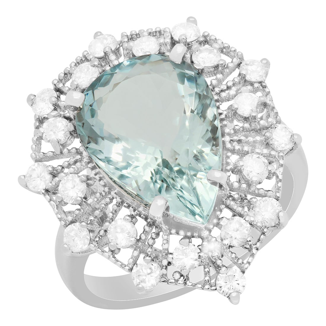14k White Gold 5.47ct Aquamarine 0.86ct Diamond Ring: Retail: $12,100.00 ****** 14k White Gold 5.47ct Aquamarine 0.86ct Diamond Ring ****** Metal: 14K White Gold / Total Item Weight: 6.30 grams / Country Made: United States / / Main Stone: Aquamarine /