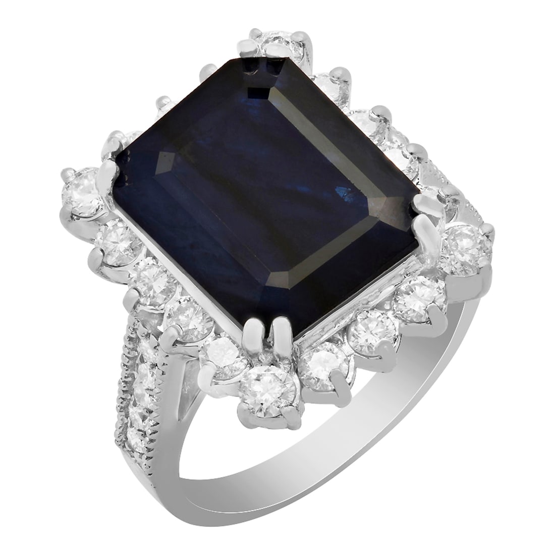 14k White Gold 7.18ct Sapphire 1.27ct Diamond Ring: Retail: $7,835.00 ****** 14k White Gold 7.18ct Sapphire 1.27ct Diamond Ring ****** Metal: 14K White Gold / Total Item Weight: 8.70 grams / Country Made: United States / / Main Stone: Sapphire /