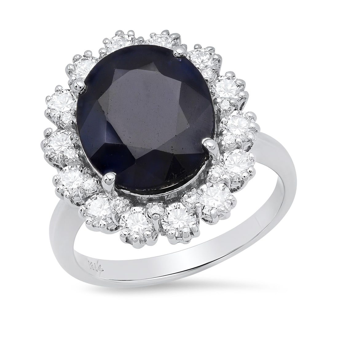 14K White Gold with 4.79ct Sapphire and 1.33ct Diamond Ladies Ring: Retail: $6,700.00 ****** 14K White Gold with 4.79ct Sapphire and 1.33ct Diamond Ladies Ring ****** Size: 7 / Metal: 14K White Gold / Total Item Weight: 5.8 Grams / Country Made: United States / /