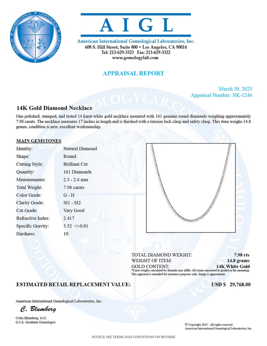 14K White Gold Setting with 7.98ct Diamond Necklace - 4