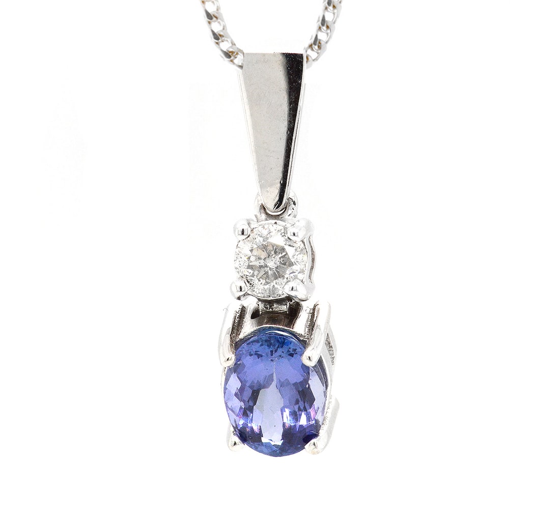 14K White Gold Ladies Pendant with 1.60ct Tanzanite and 0.40ct Diamonds (1 of 3)