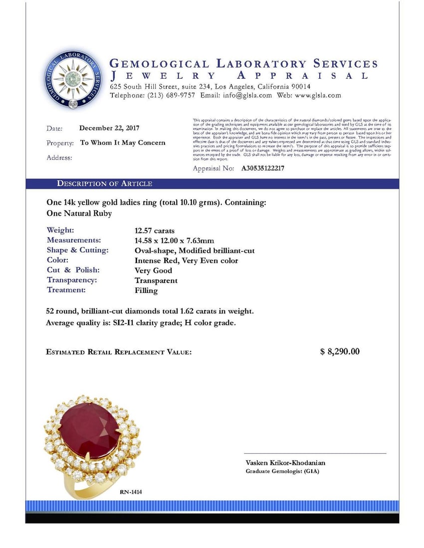 14k Yellow Gold 12.57ct Ruby 1.62ct Diamond Ring - 5