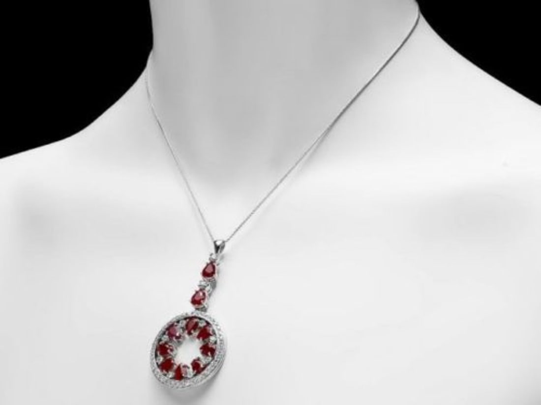14K Gold 9.92ct Ruby 1.71ct Diamond Pendant - 2