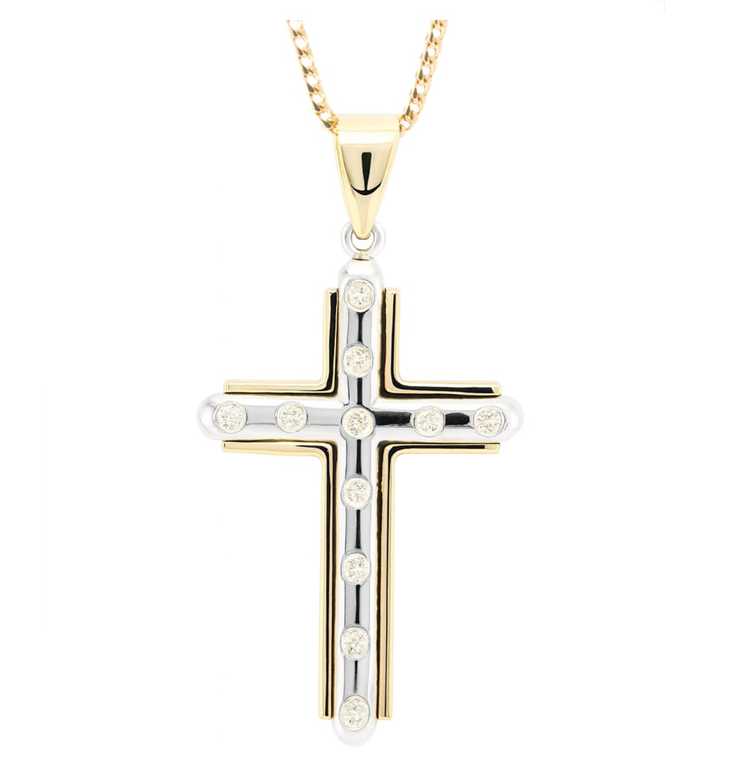 14K Yellow and White Gold Ladies Cross Pendant with 0.37tcw Diamonds (1 of 4)