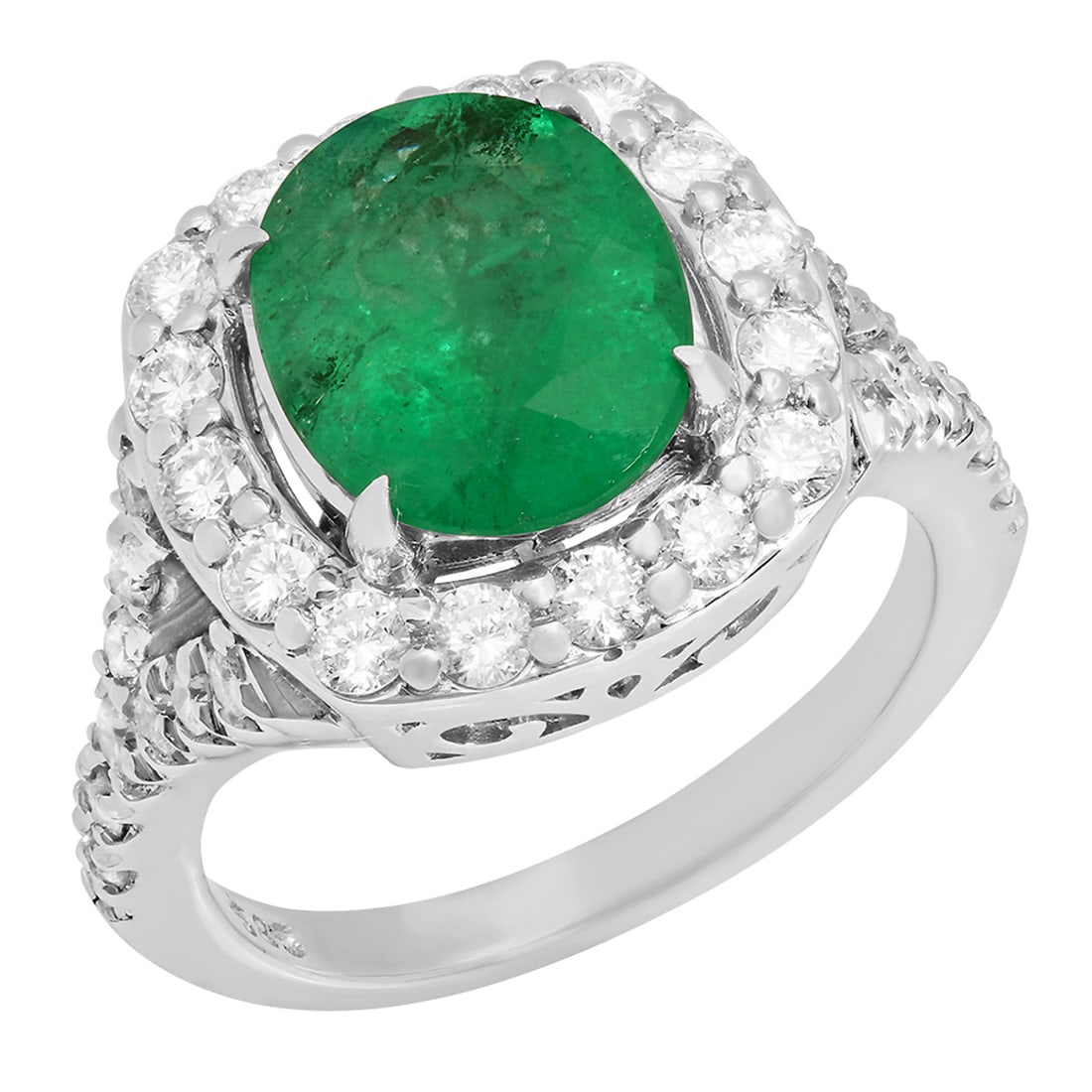 14k White Gold 3.02ct Emerald 1.03ct Diamond Ring (1 of 5)