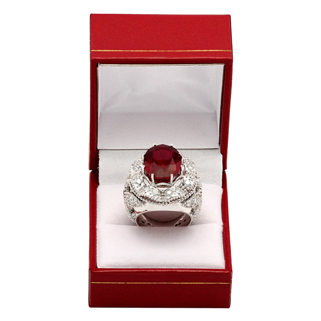 14k White Gold 18.20ct & 0.80ct Ruby 2.09ct Diamond Ring - 4