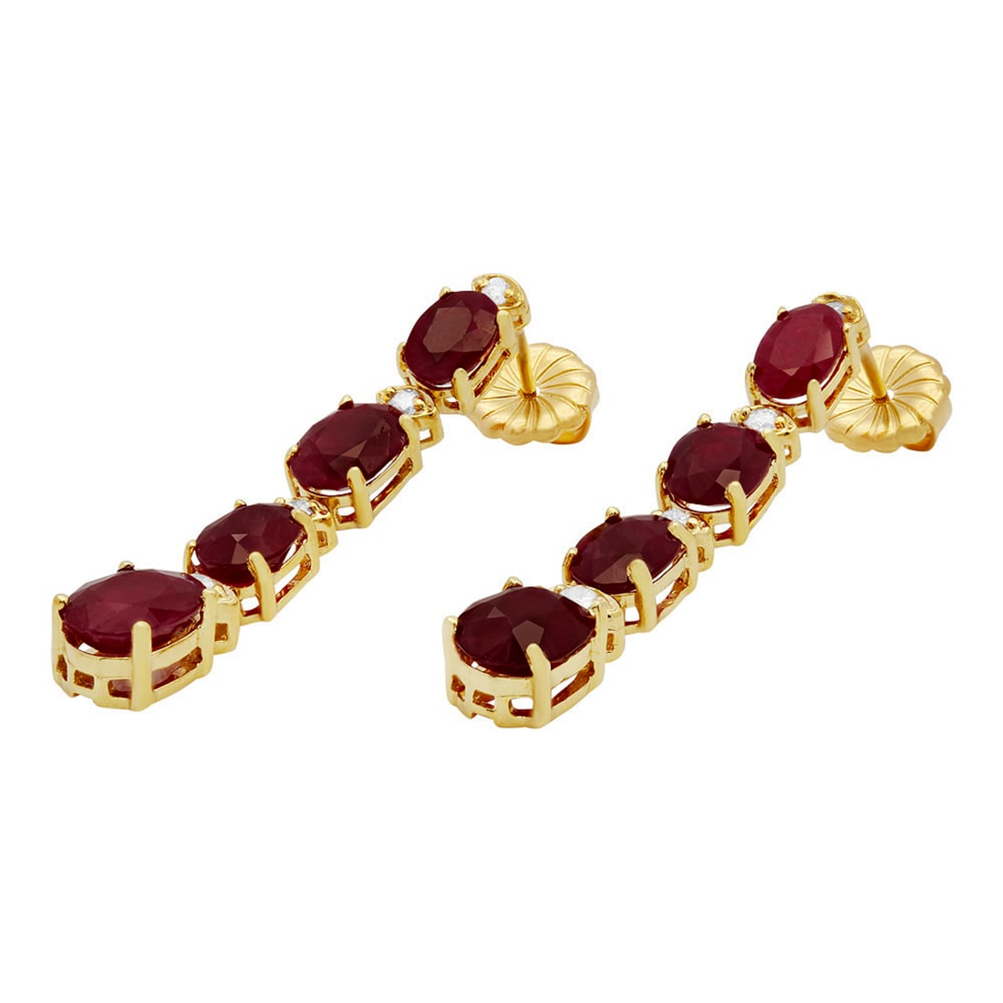 14k Yellow Gold 8.64ct Ruby 0.26ct Diamond Earrings - 2