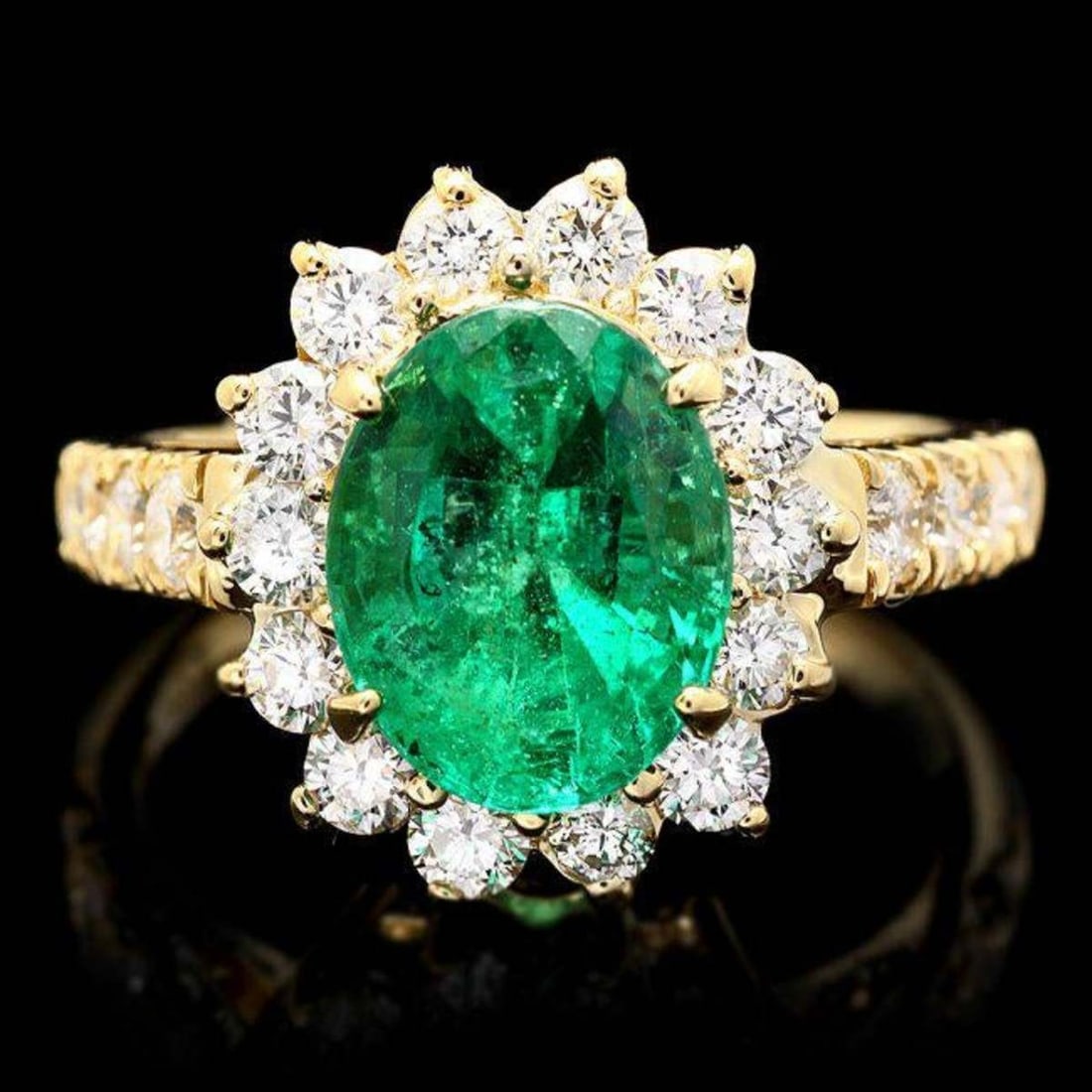 14K Yellow Gold 2.52ct Emerald and 1.06ct Diamond Ring: Retail: $12,863.00 ****** 14K Yellow Gold 2.52ct Emerald and 1.06ct Diamond Ring ****** Metal: 14K Yellow Gold / Total Item Weight: 5.0 Grams / Country Made: United States / / Main Stone: Emerald /