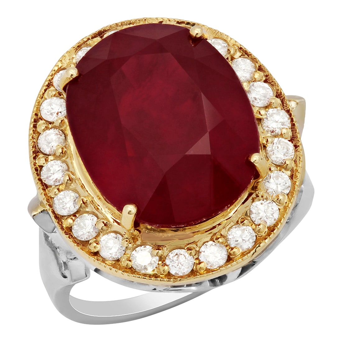 14k Yellow Gold 14.92ct Ruby 0.87ct Diamond Ring: Retail: $9,800.00 ****** 14k Yellow Gold 14.92ct Ruby 0.87ct Diamond Ring ****** Metal: 14K Yellow Gold / Total Item Weight: 9.80 grams / Country Made: United States / / Main Stone: Ruby / Color: Inte