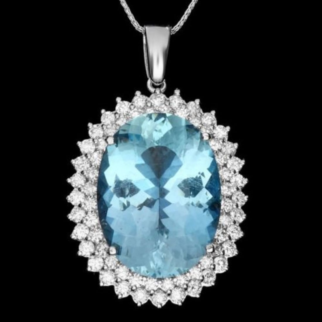 14K Gold 20.72ct Aquamarine 2.16ct Diamond Pendant: Retail: $38,950.00 ****** 14K Gold 20.72ct Aquamarine 2.16ct Diamond Pendant ****** Metal: 14K White Gold / Total Item Weight: 12.5 Grams / Country Made: United States / / Main Stone: Aquamarine /