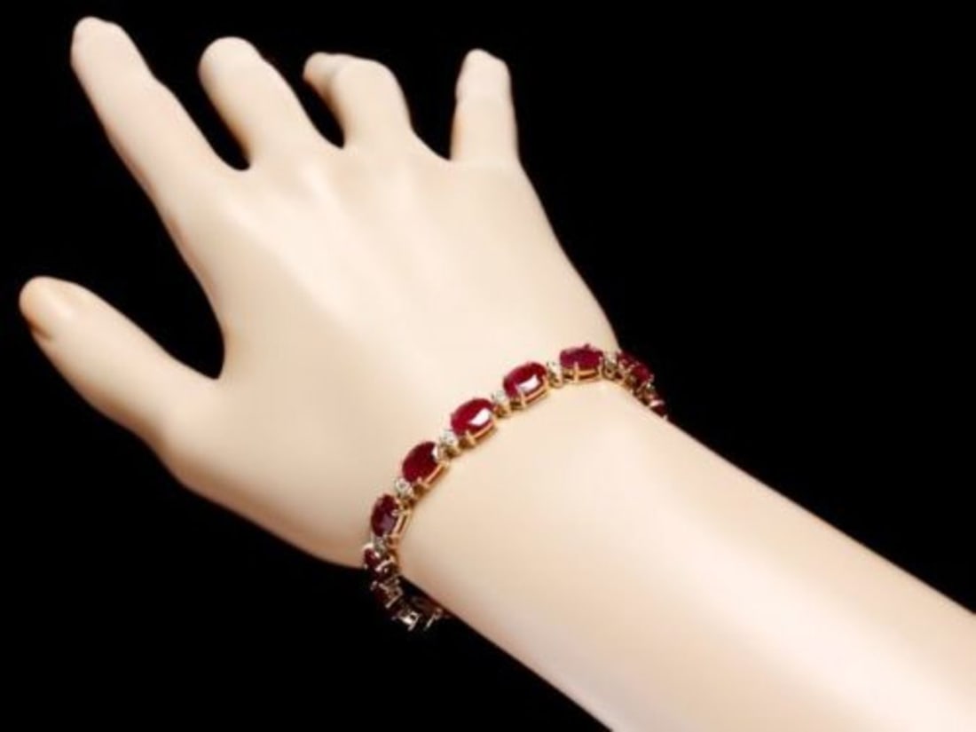 14K Gold 25.08ct Ruby 1.01ct Diamond Bracelet - 4