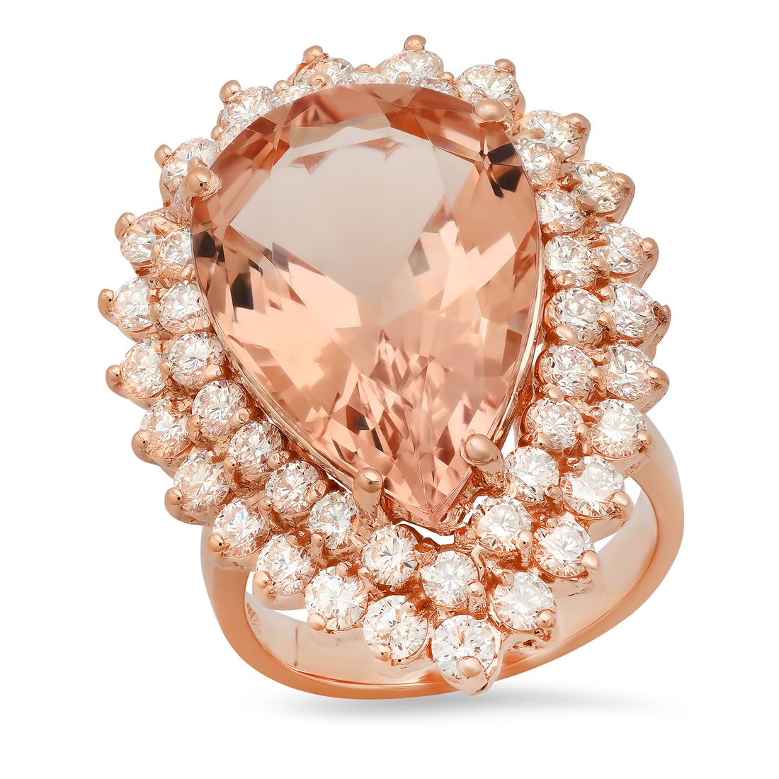 14K Rose Gold with 13.95ct Morganite and 2.36ct Diamond Ladies Ring: Retail: $18,422.00 ****** 14K Rose Gold with 13.95ct Morganite and 2.36ct Diamond Ladies Ring ****** Size: 7 (we offer free resizing to winning bidders) / Metal: 14K Rose Gold / Total Item Weight: