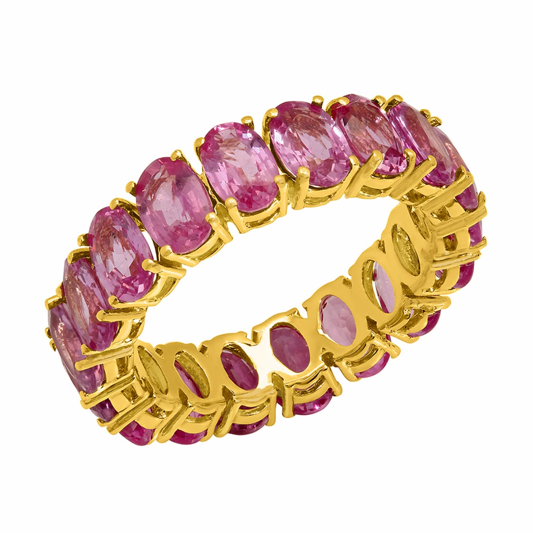 14k Yellow Gold 12.60ct Pink Sapphire Eternity Band Ring: Retail: $6,875.00 ****** 14k Yellow Gold 12.60ct Pink Sapphire Eternity Band Ring ****** Metal: 14K Yellow Gold / Total Item Weight: 5.90 grams / Country Made: United States / / Main Stone: Pink