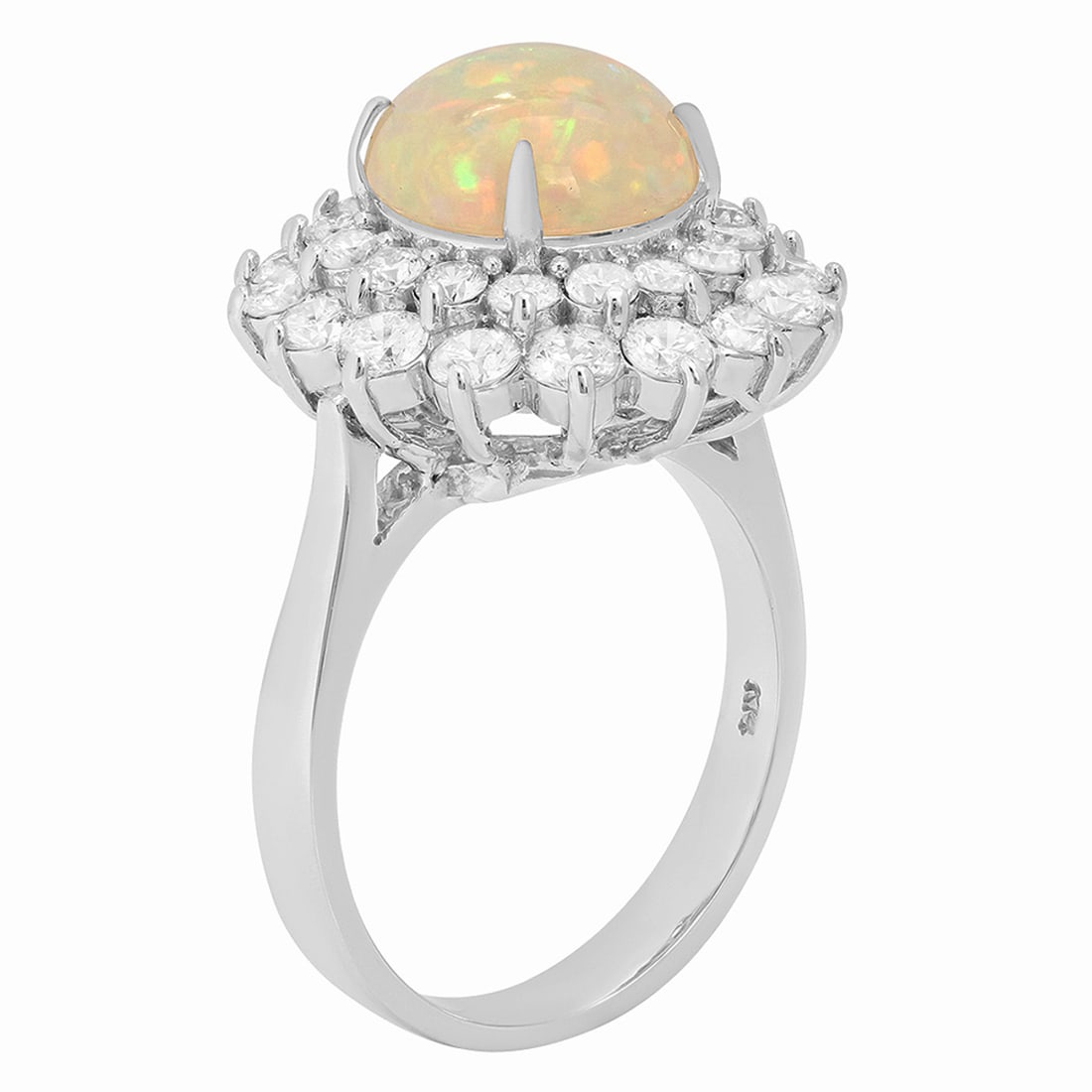 14k White Gold 2.75ct White Opal 1.92ct Diamond Ring - 2