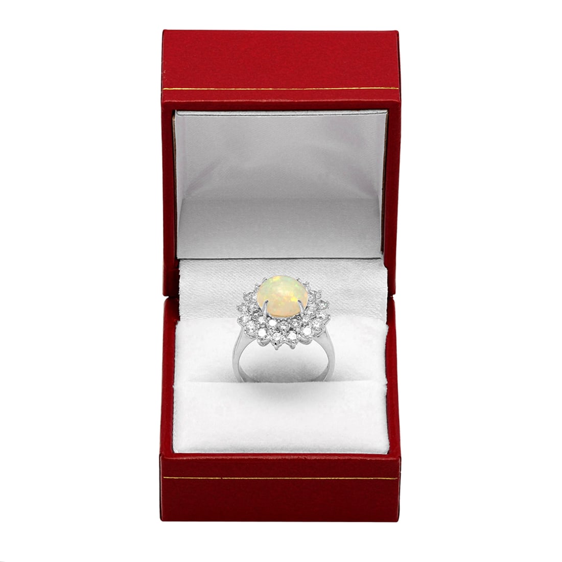 14k White Gold 2.75ct White Opal 1.92ct Diamond Ring - 3