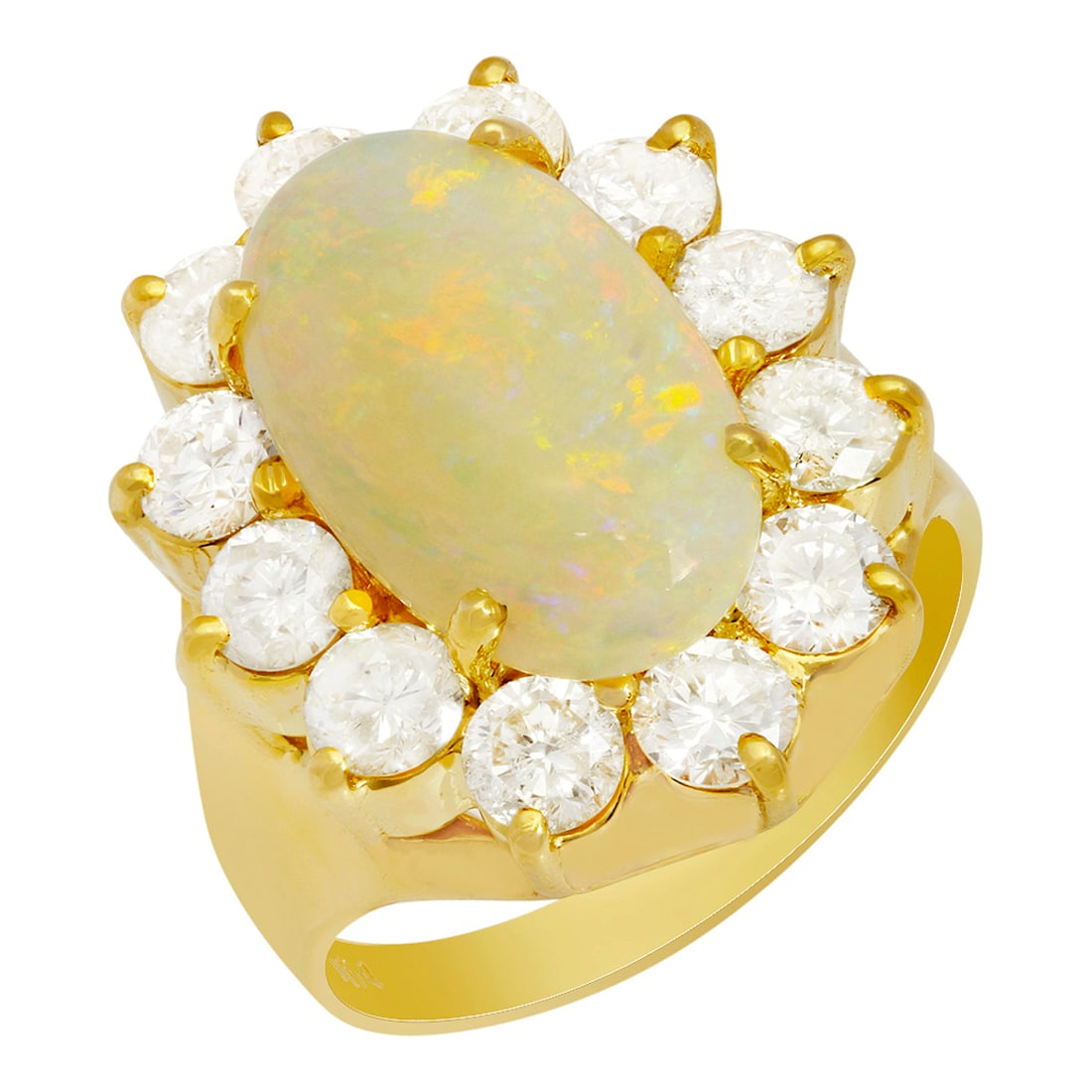 14k Yellow Gold 2.07ct White Opal 2.07ct Diamond Ring: Retail: $9,680.00 ****** 14k Yellow Gold 2.07ct White Opal 2.07ct Diamond Ring ****** Metal: 14K Yellow Gold / Total Item Weight: 7.10 grams / Country Made: United States / / Main Stone: White Opal
