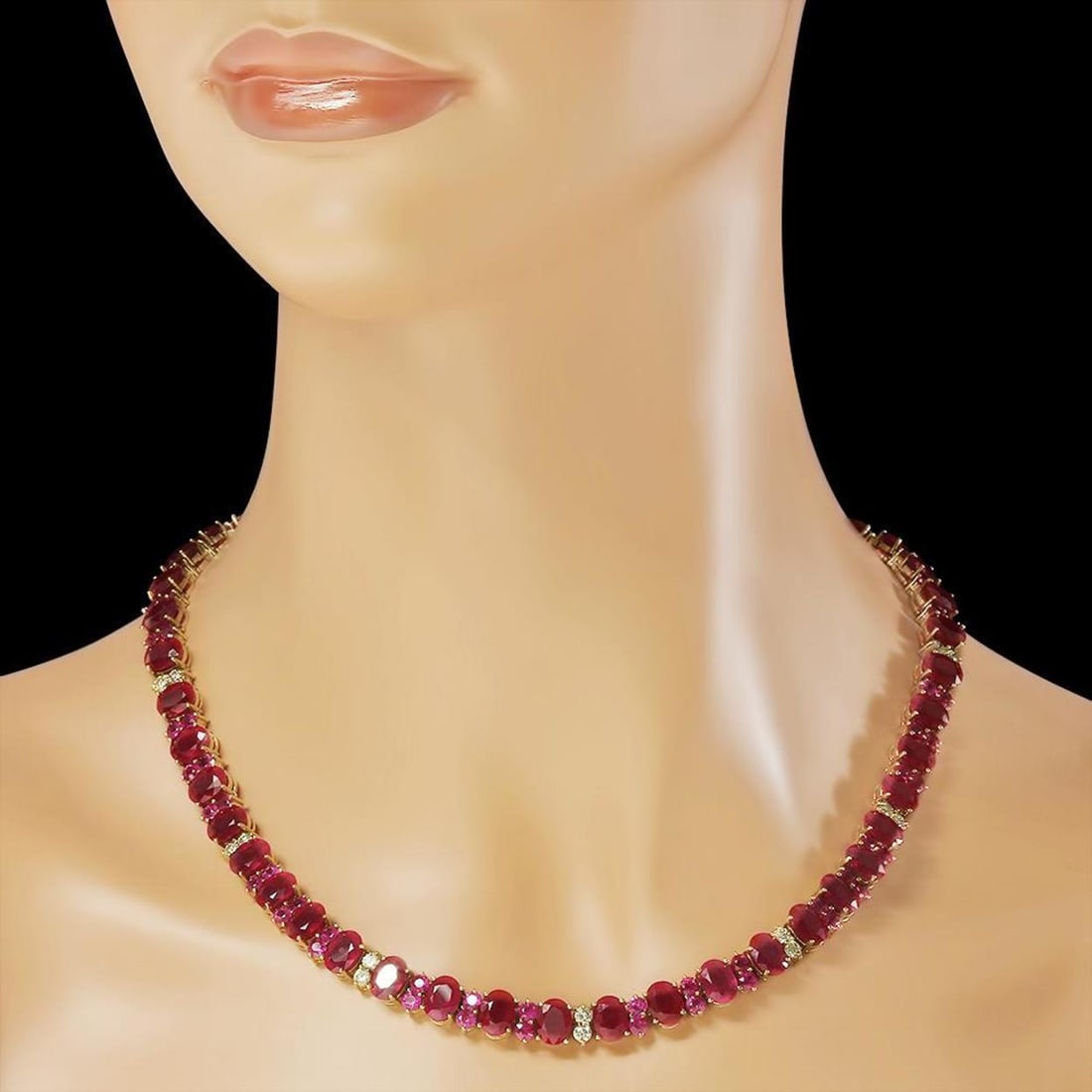 14K Gold 94.87ct Ruby 2.60ct Diamond Necklace - 3