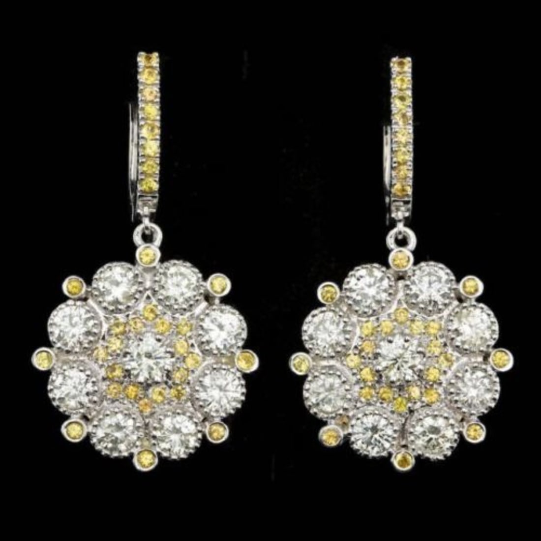 14k Gold 4.49ct Diamond 1.54ct Sapphire Earrings: Retail: $36,800.00 ****** 14k Gold 4.49ct Diamond 1.54ct Sapphire Earrings ****** Metal: 14k Solid White Gold / Total Item Weight: 14.5 grams / Country Made: United States / / Main Stone: Diamond /
