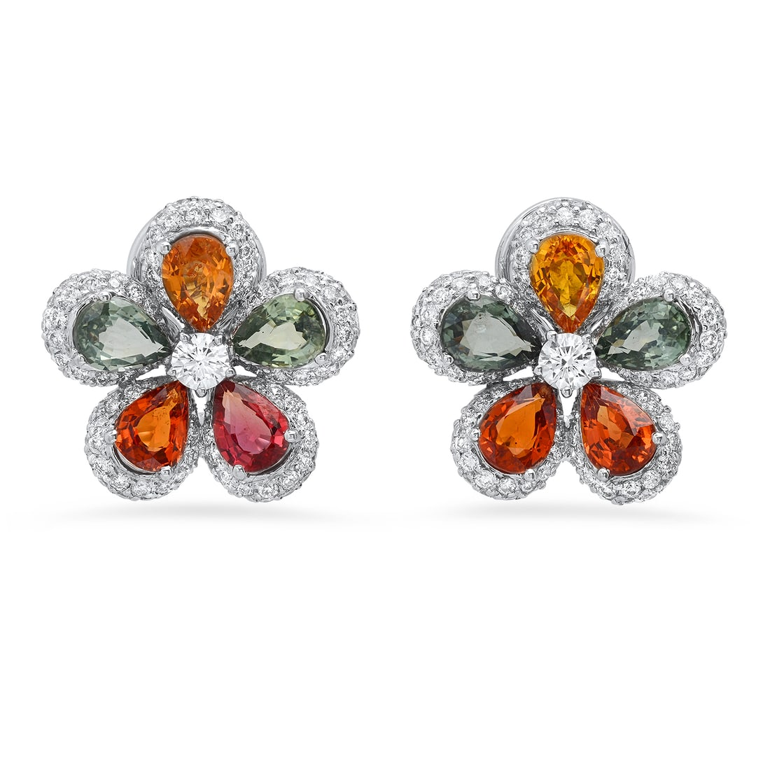 14K White Gold 9.08ct Multi-Colored Sapphire and 2.49ct Diamond Earrings: Retail: $17,343.00 ****** 14K White Gold 9.08ct Multi-Colored Sapphire and 2.49ct Diamond Earrings ****** Metal: 14K White Gold / Total Item Weight: 12.6 Grams / Country Made: United States / / Main