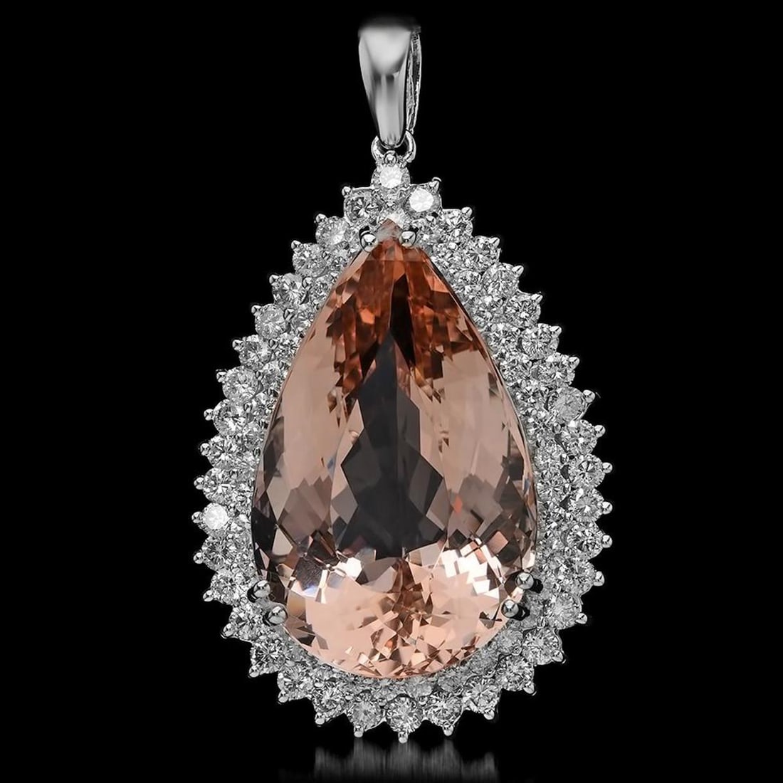 14K Gold 44.71ct Morganite 4.01ct Diamond Pendant: Retail: $39,500.00 ****** 14K Gold 44.71ct Morganite 4.01ct Diamond Pendant ****** Metal: 14K White Gold / Total Item Weight: 23.9 Grams / Country Made: United States / / Main Stone: Morganite /