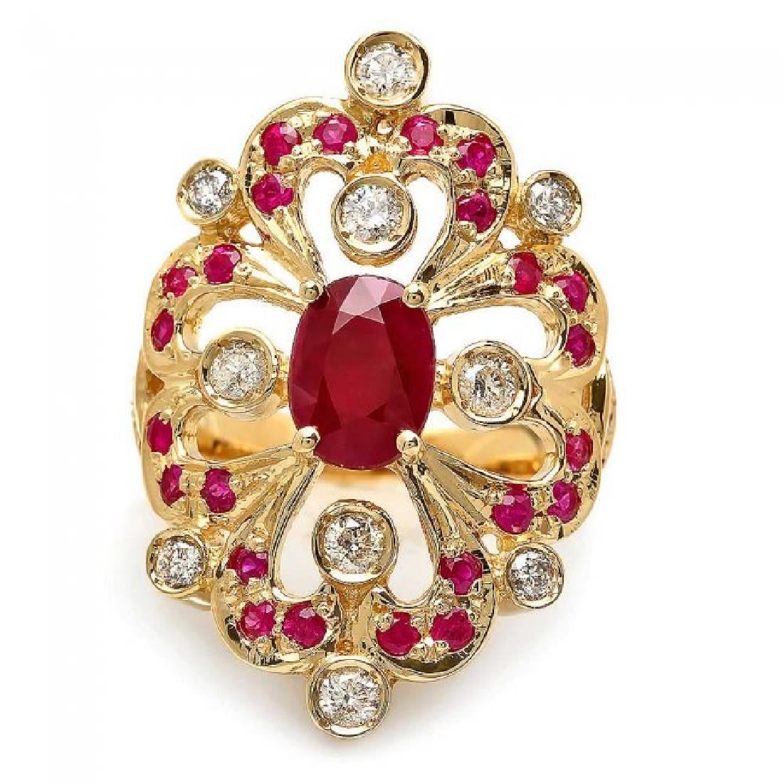 14K Yellow Gold 2.12ct Ruby and 0.48ct Diamond Ring - 2